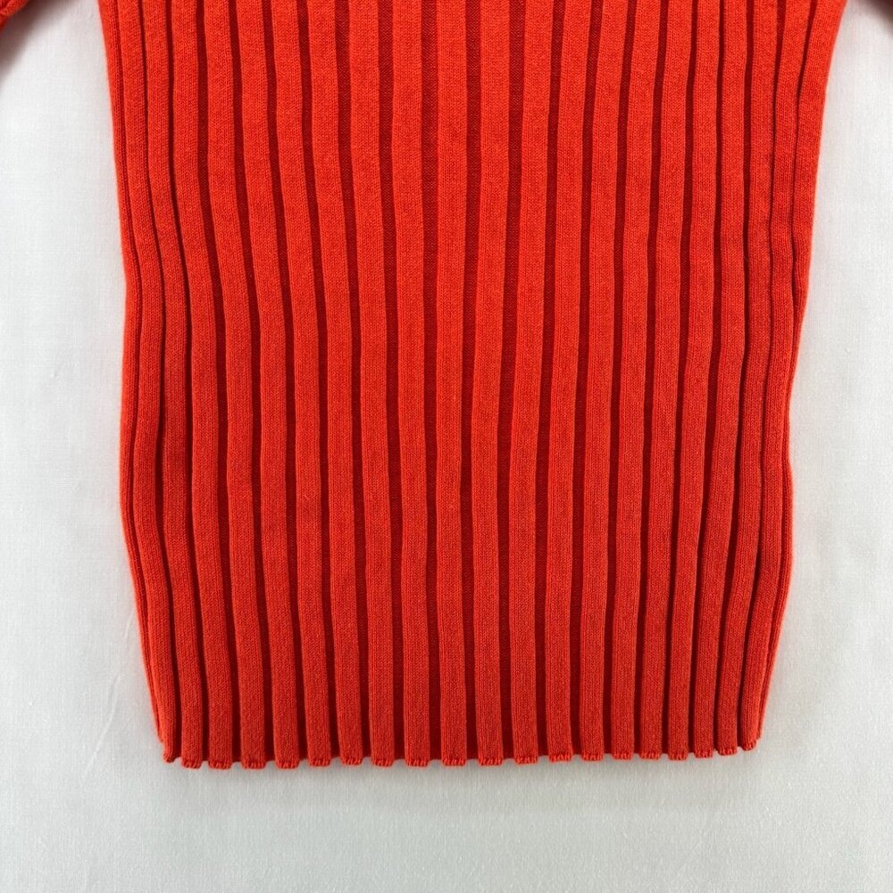 Cabi Sweater Womens M Ribbed Round Neck Short Sleeve Pullover Cotton Blend Red - Picture 4 of 11